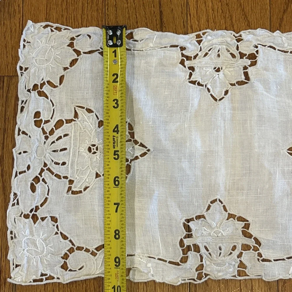 Set / 8 Vintage Tablescape Linens Rectangle Cutwork Embroidery Lace Floral White